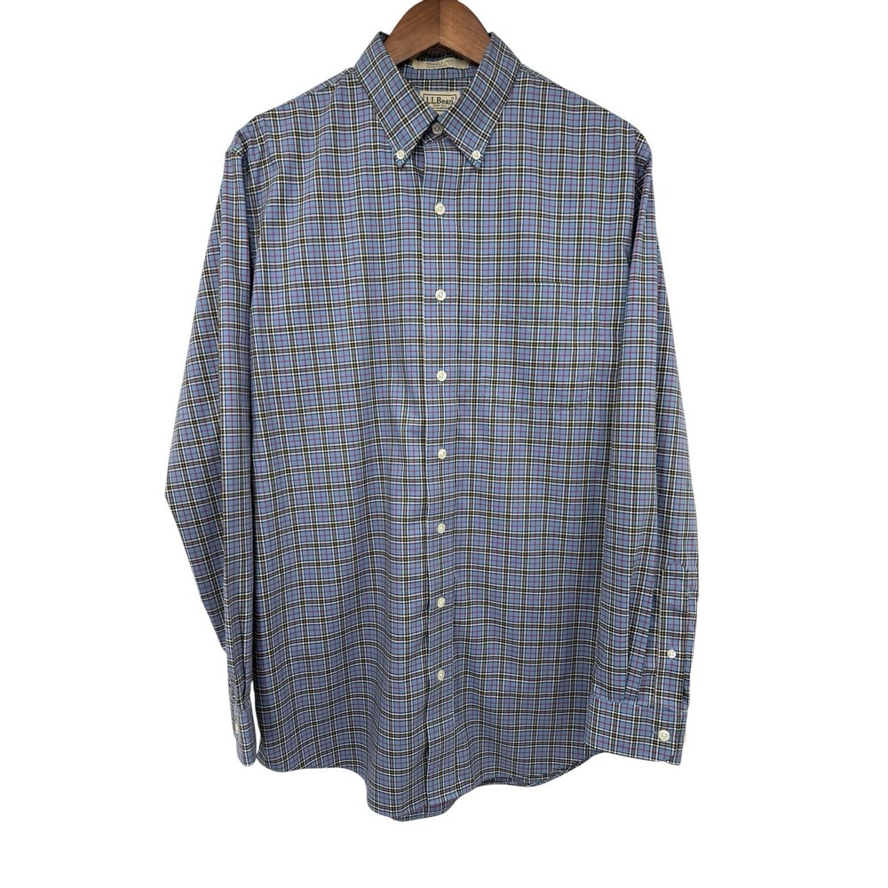 L.L.Bean Wrinkle Free Traditional Fit Plaid Button Up Shirt Mens‎ M Tall Cotton